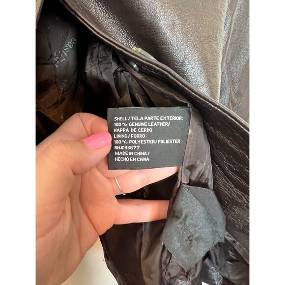 Vintage East 5th Womens Genuine Leather Blazer Jacket Medium Black Button-Up Pro - Picture 4 of 4